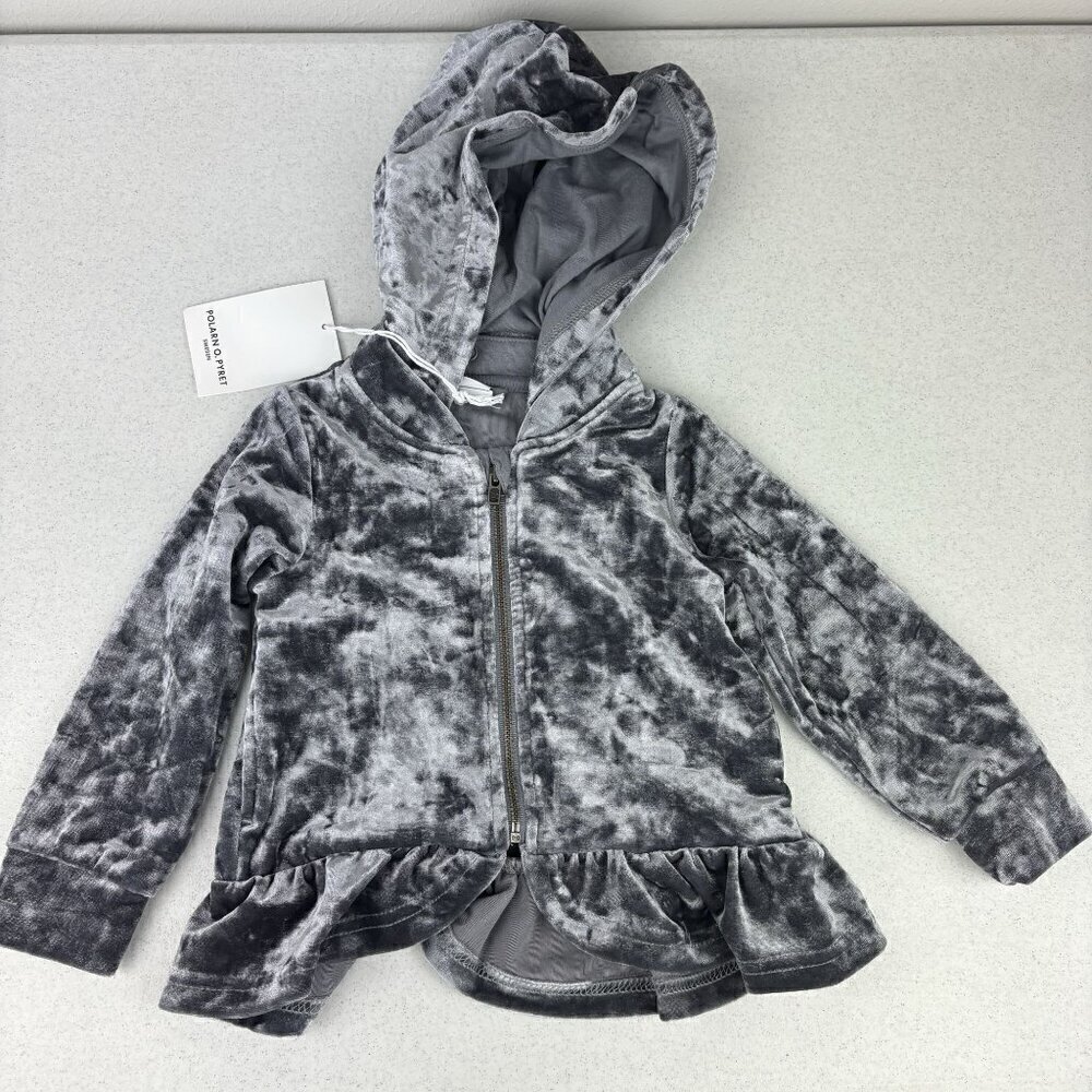 Polarn O. Pyret Swan Embroidered Crushed Velvet Silver Jacket NWT 1-1.5Y